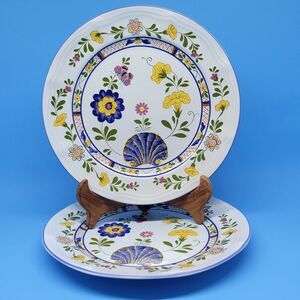 Georges Briard "Bretonne" Set Of 2 Floral 10 1/2" Discontinued Dinner Plates VGC